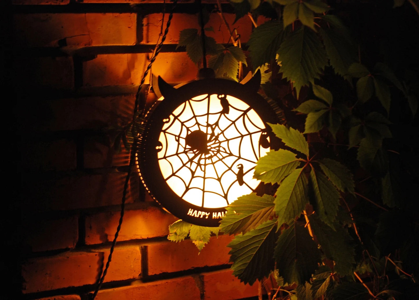 Spooky spider Halloween decorations lantern for indoor, outdoor, wall, and window Halloween decor.