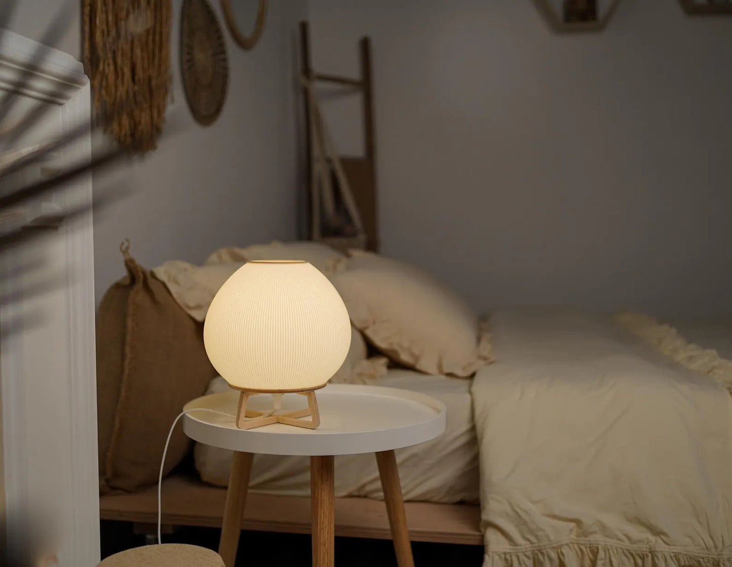 Contemporary Round White Lamp - Versatile Table & Bedside Light Fixture in Scandinavian Style for Any Room