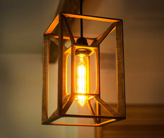 Tesseract wooden ceiling fixture