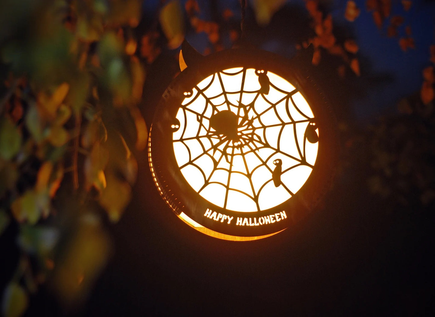 Spooky spider Halloween decorations lantern for indoor, outdoor, wall, and window Halloween decor.