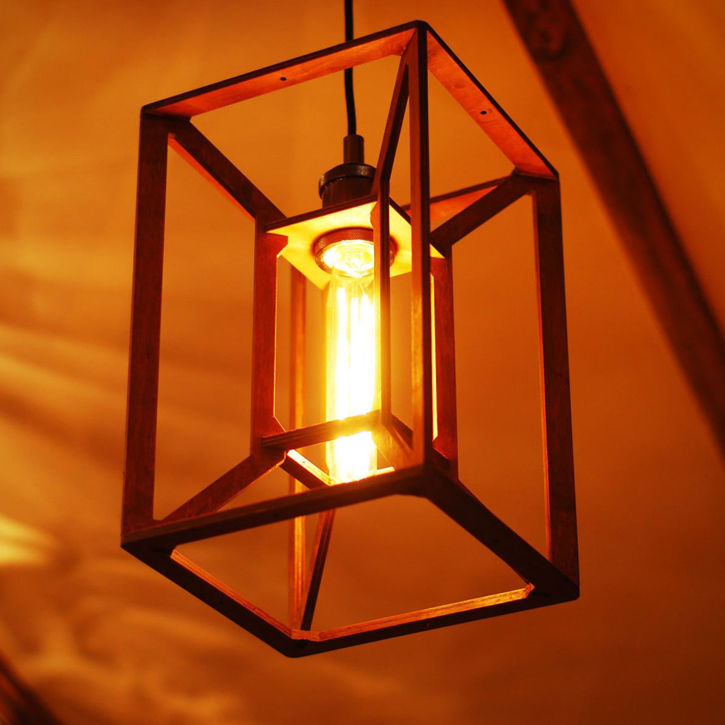 Tesseract wooden ceiling fixture