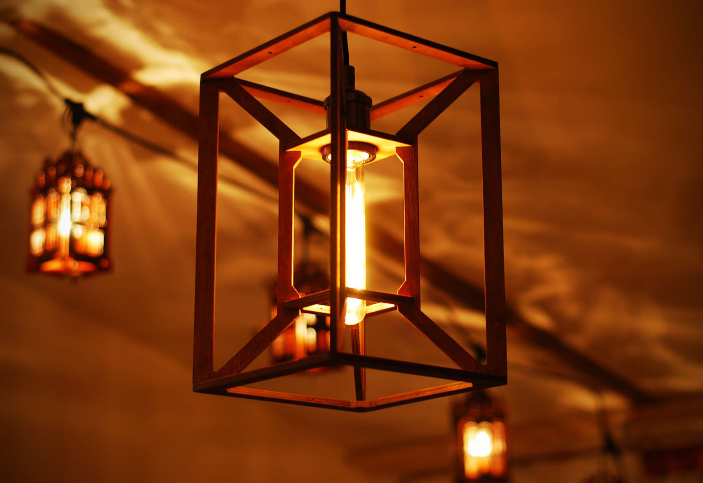 Tesseract wooden ceiling fixture