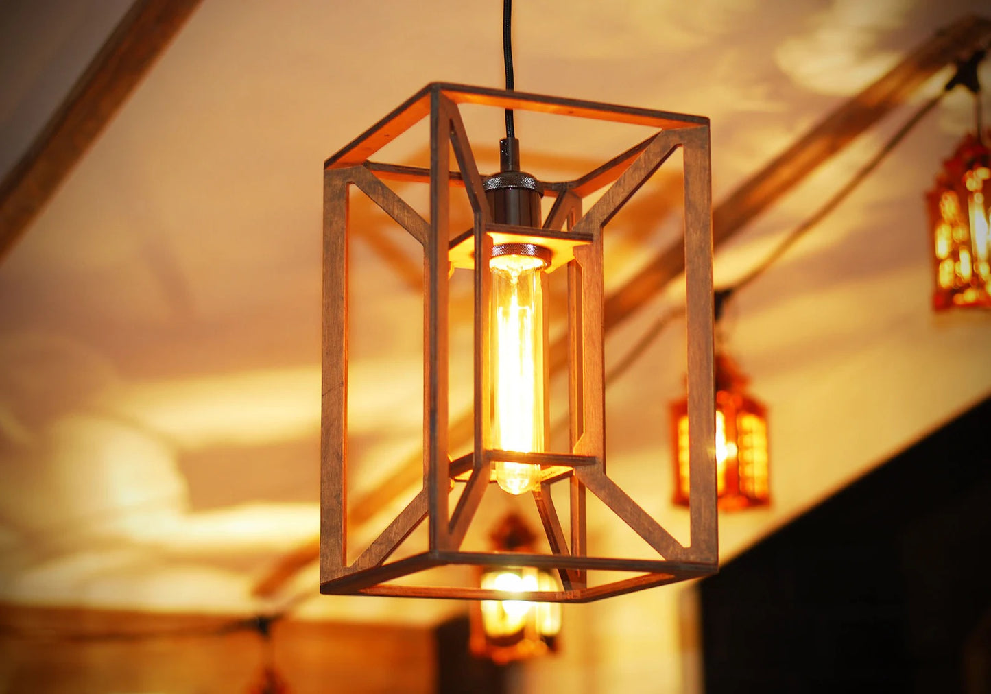 Tesseract wooden ceiling fixture