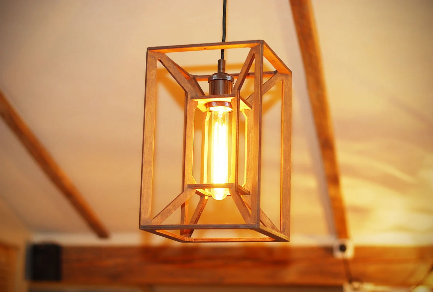 Tesseract wooden ceiling fixture