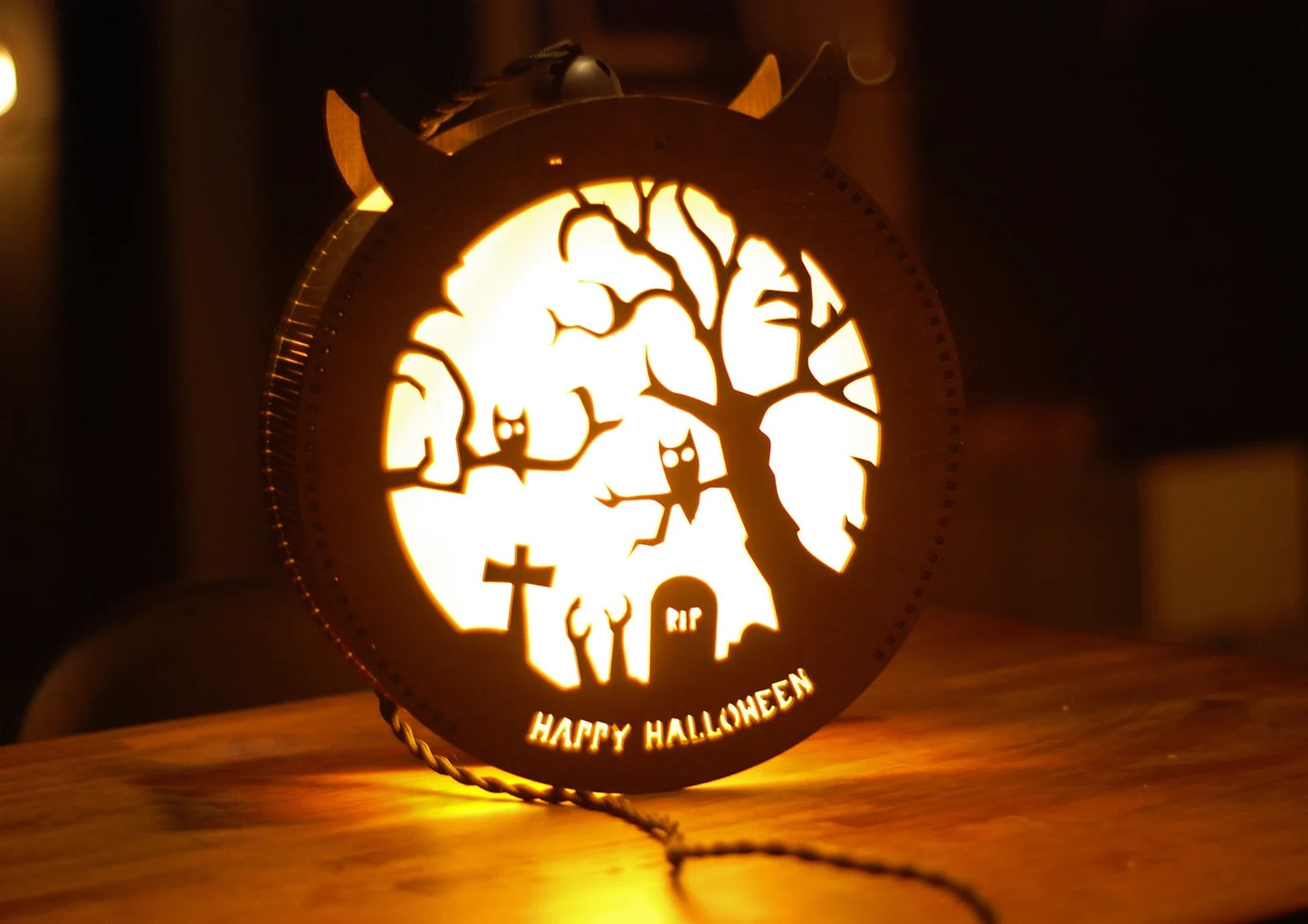 Spooky Cemetery Owls Halloween decorations lantern for indoor, outdoor, wall, and window Halloween decor.