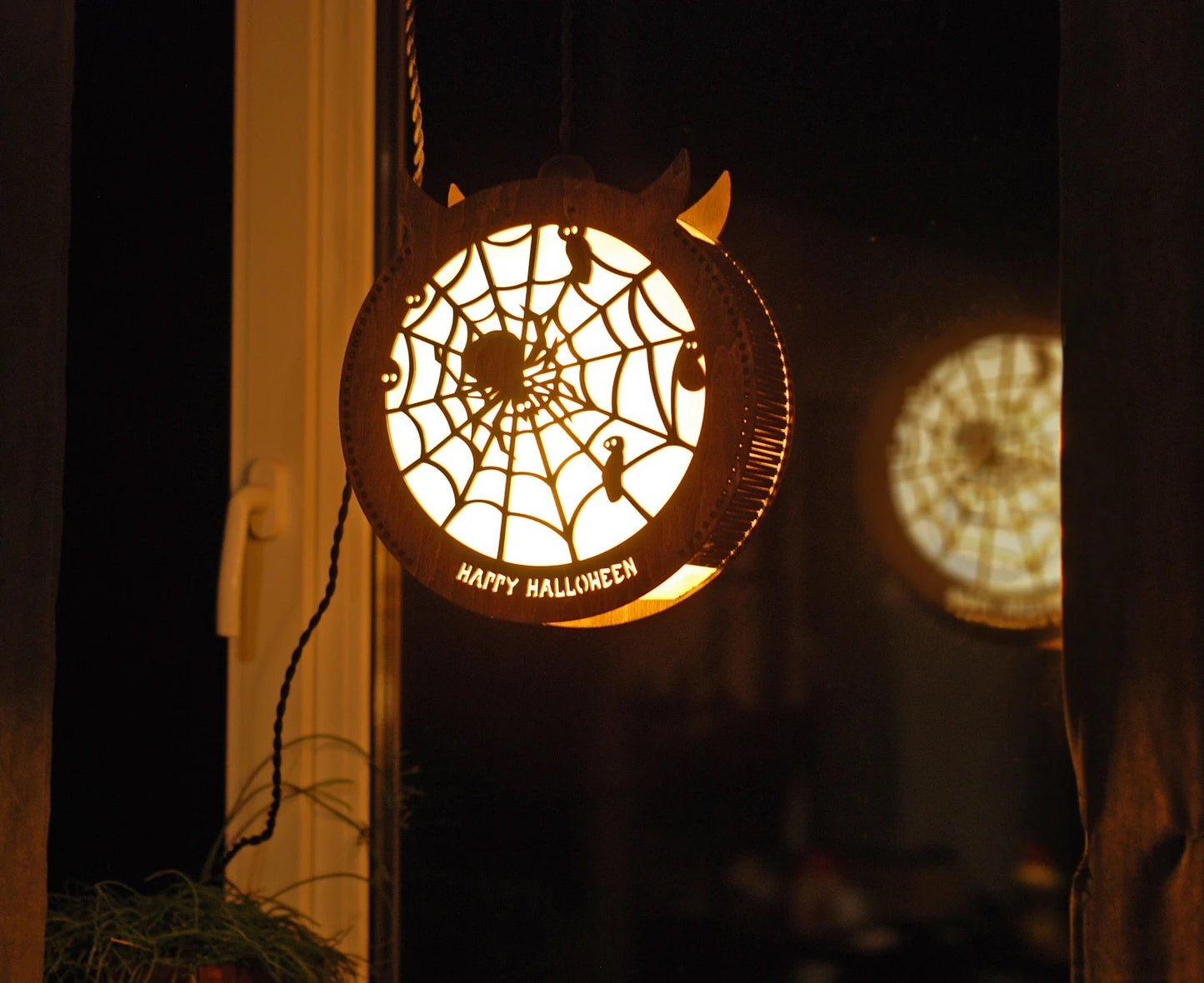 Spooky spider Halloween decorations lantern for indoor, outdoor, wall, and window Halloween decor.