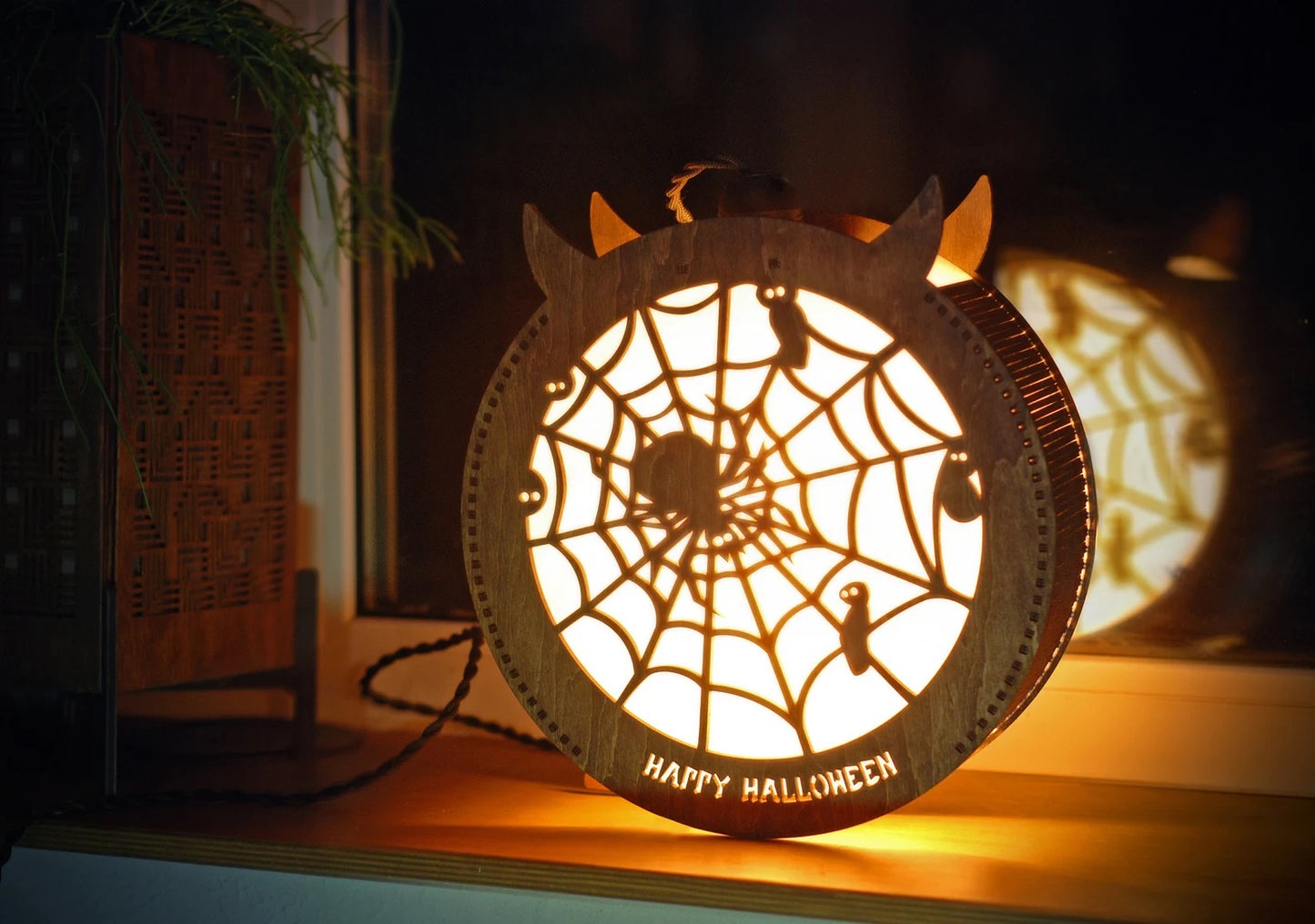 Spooky spider Halloween decorations lantern for indoor, outdoor, wall, and window Halloween decor.