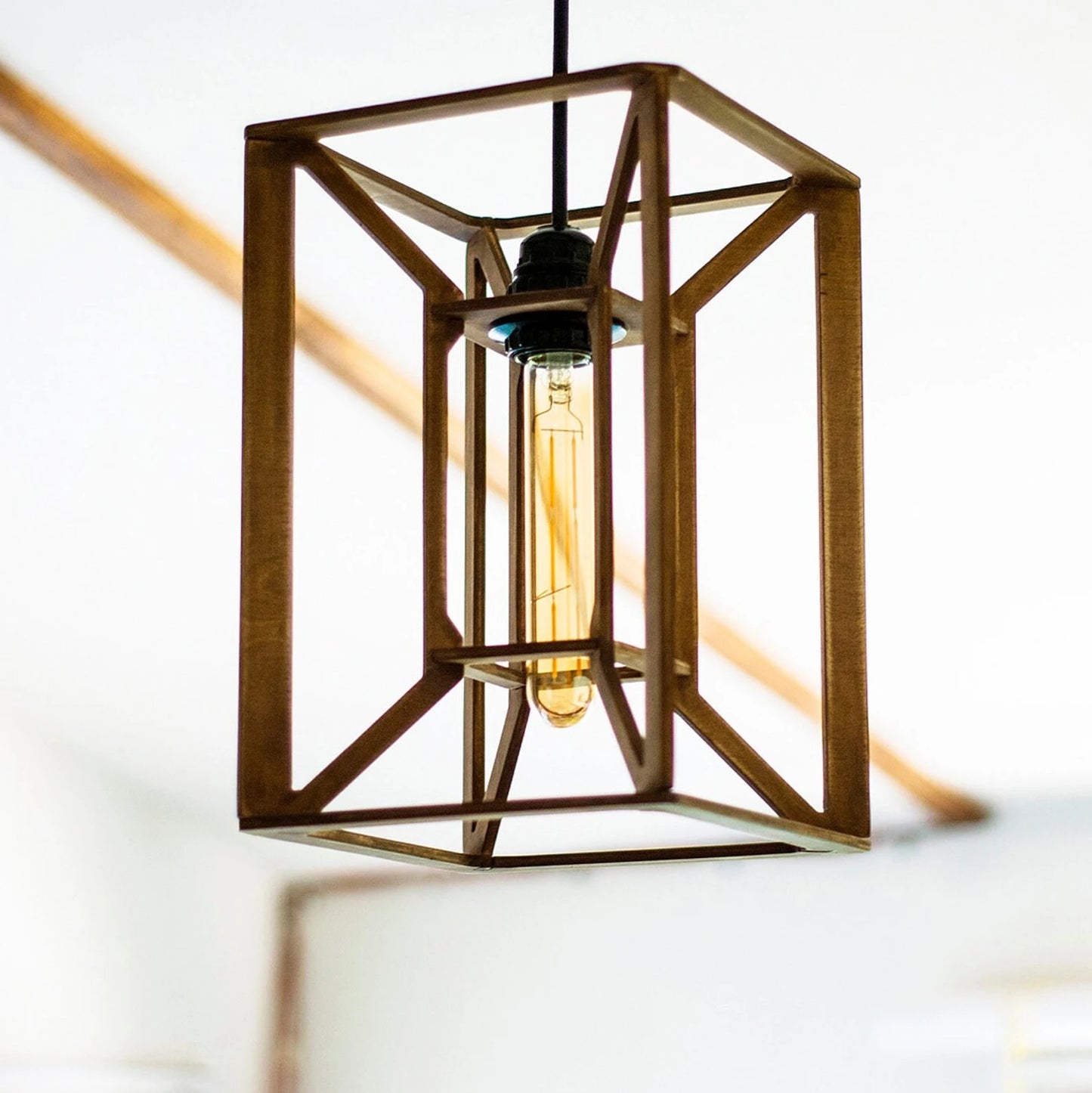 Tesseract wooden ceiling fixture