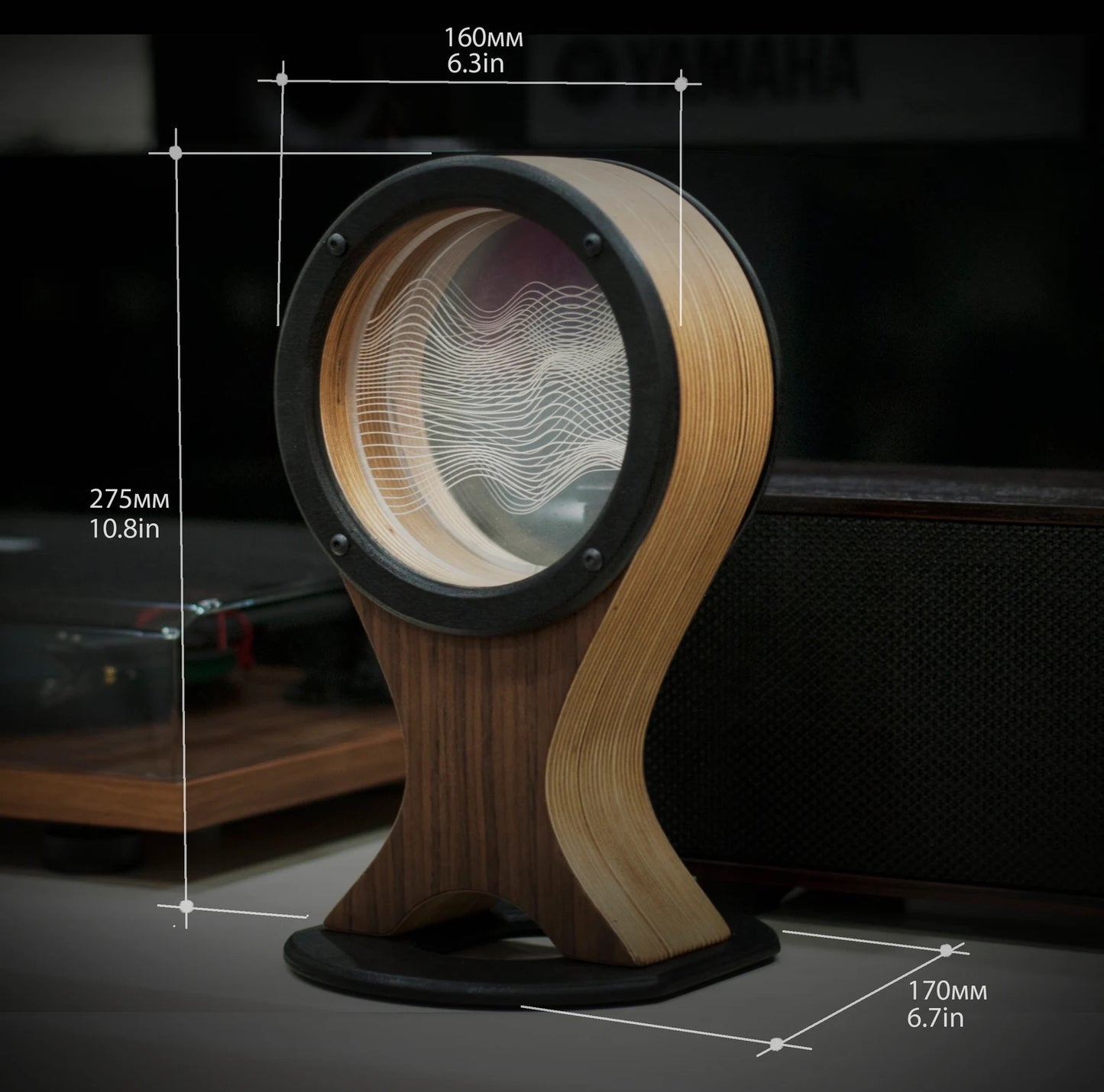 Headphone stand, holder or hanger with a color LED light (oak veneer)