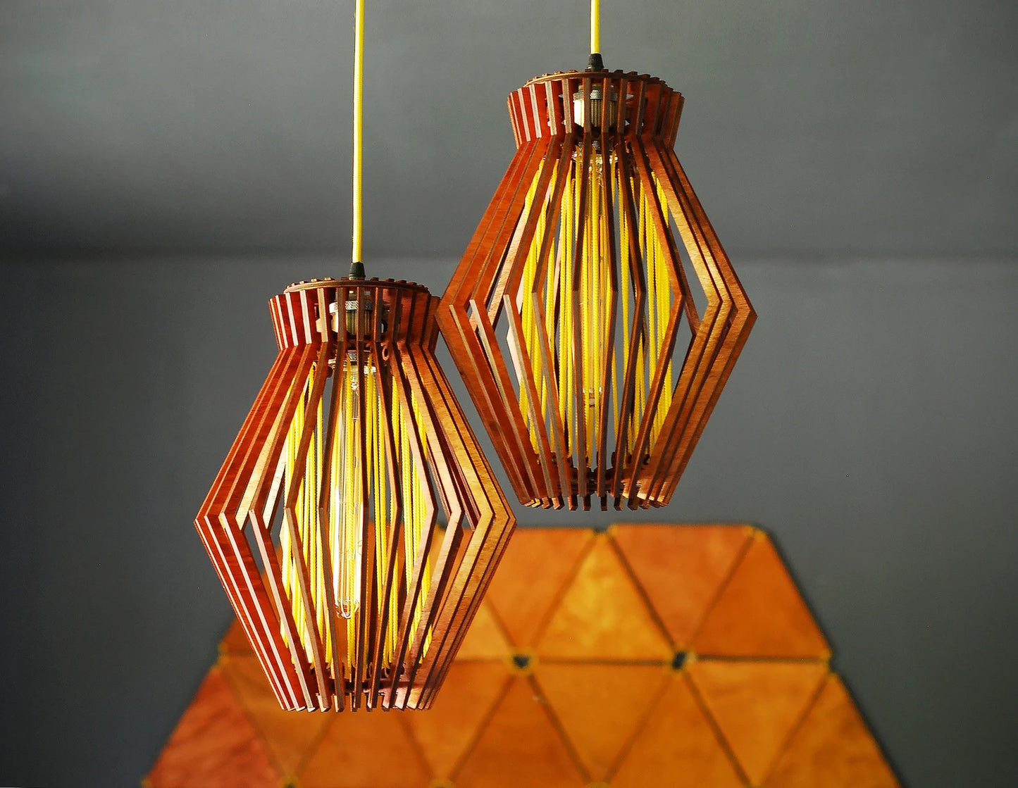 2-lamp mid century modern wooden pendant light