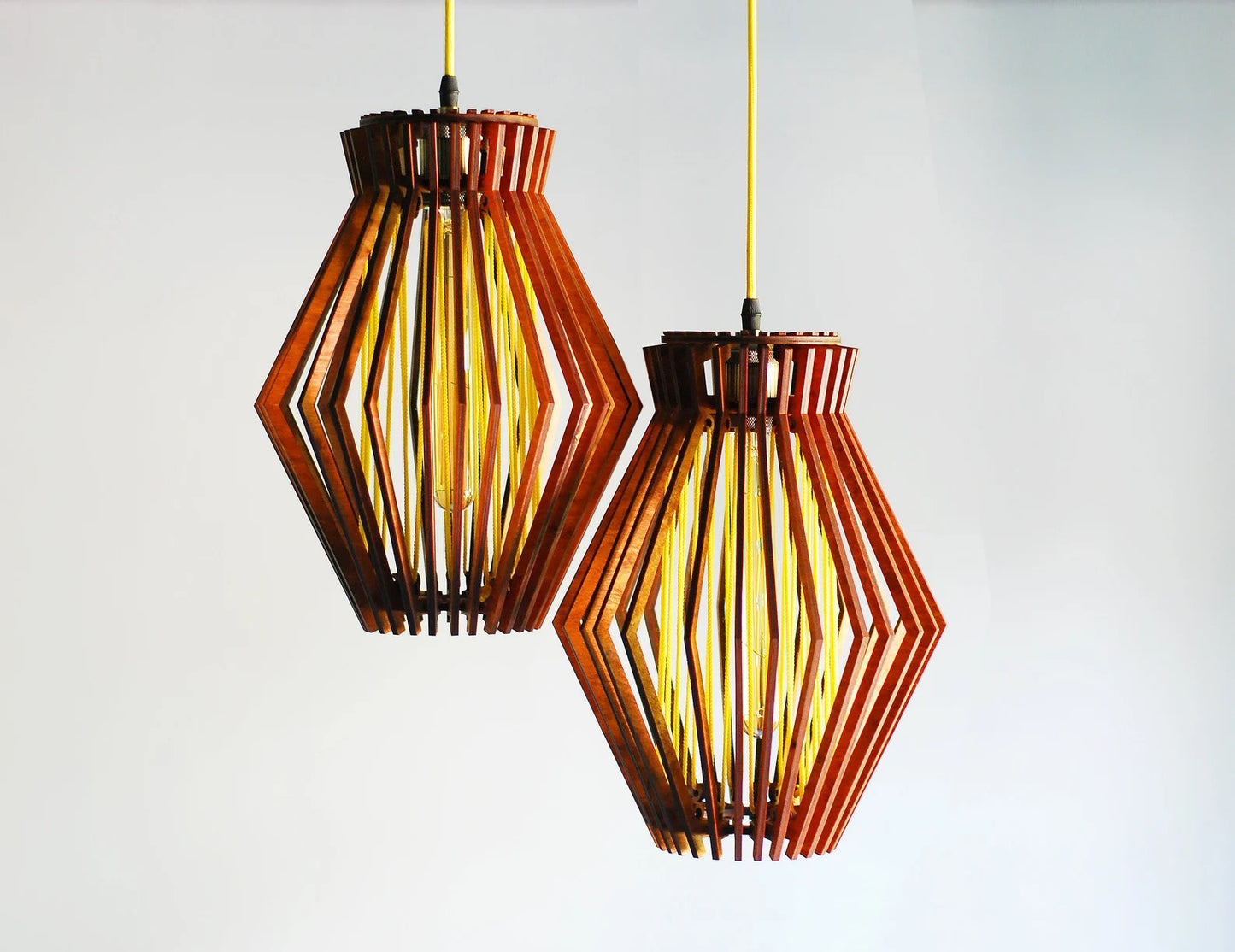 2-lamp mid century modern wooden pendant light