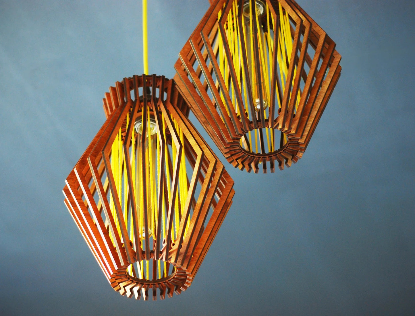 2-lamp mid century modern wooden pendant light