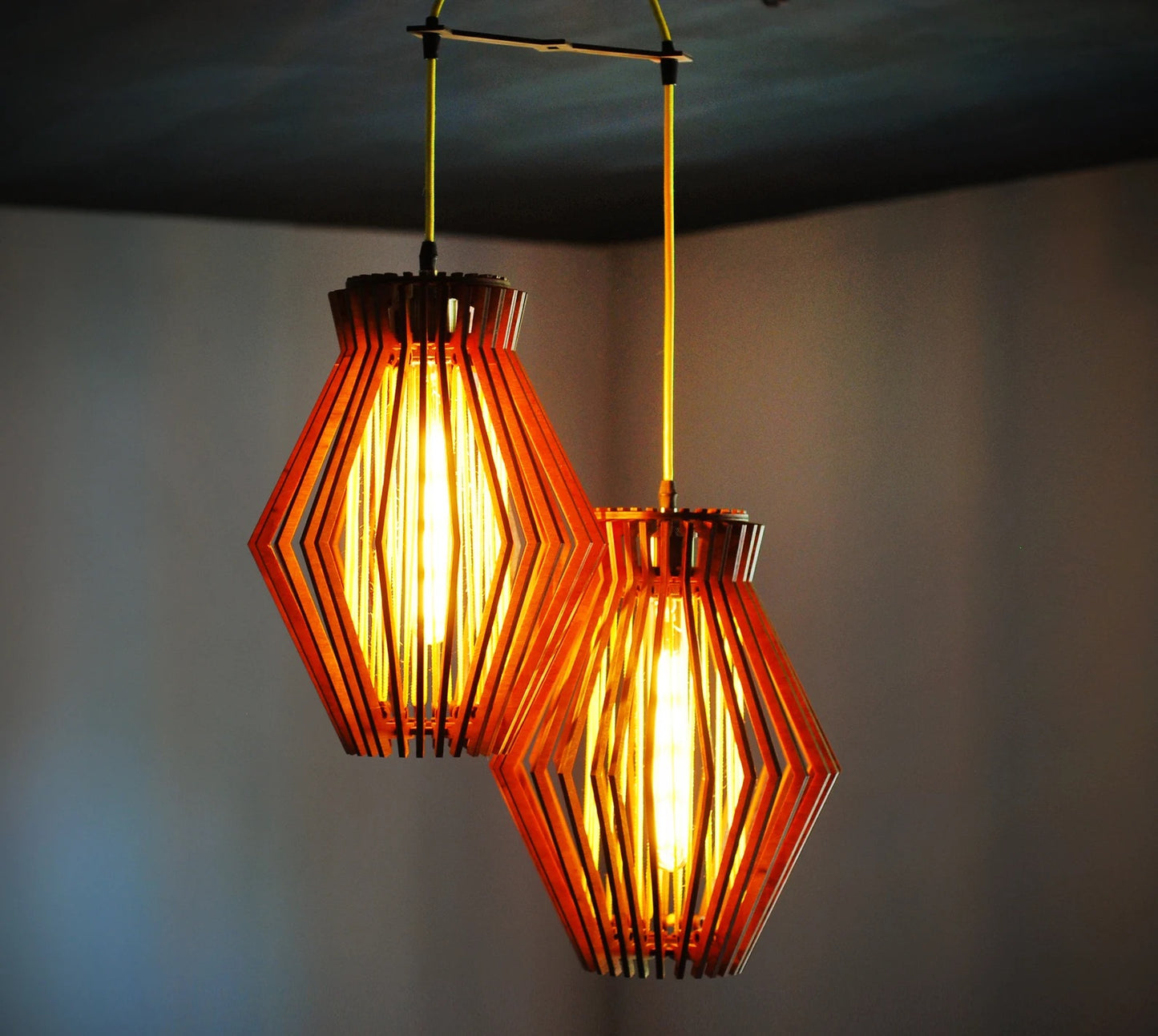 2-lamp mid century modern wooden pendant light