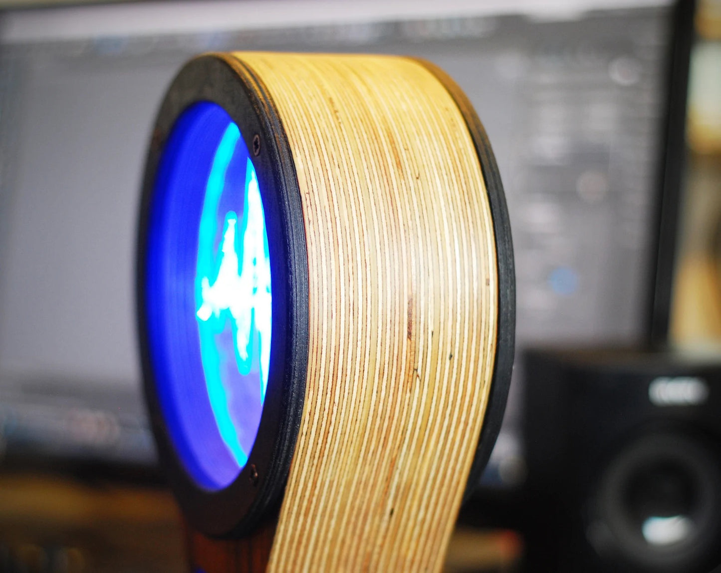 LED Headphone stand, holder, or hanger with color changing lights (sandal wood veneer)