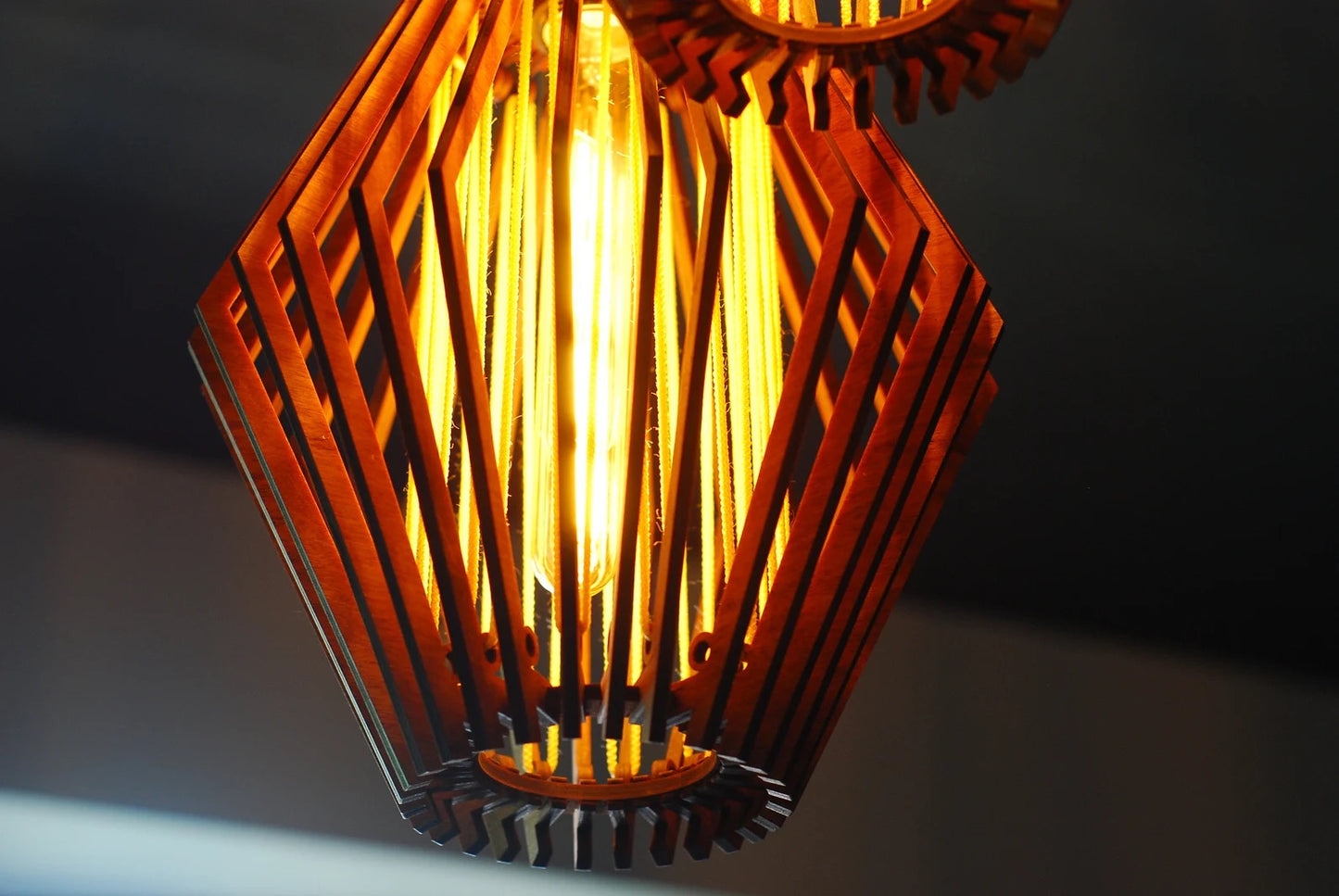 2-lamp mid century modern wooden pendant light